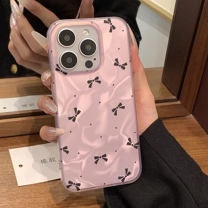 Silver water ripple bow TPU phone case for iPhone, 3D relief design, anti-wear and anti-fall cover