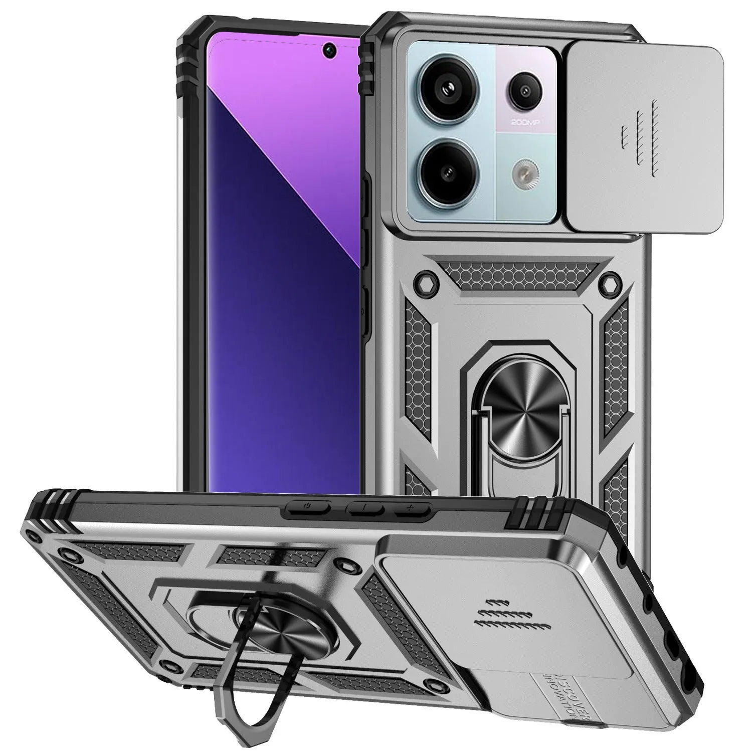Drop-resistant phone case for Redmi Note 13 Pro with bracket and magnetic suction, black colour