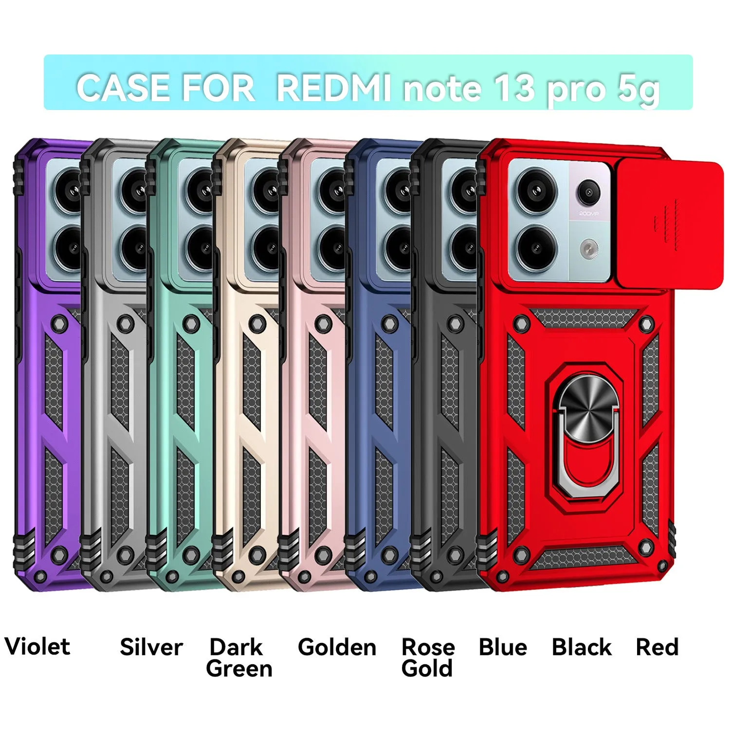Drop-resistant phone case for Redmi Note 13 Pro with bracket and magnetic suction, black colour