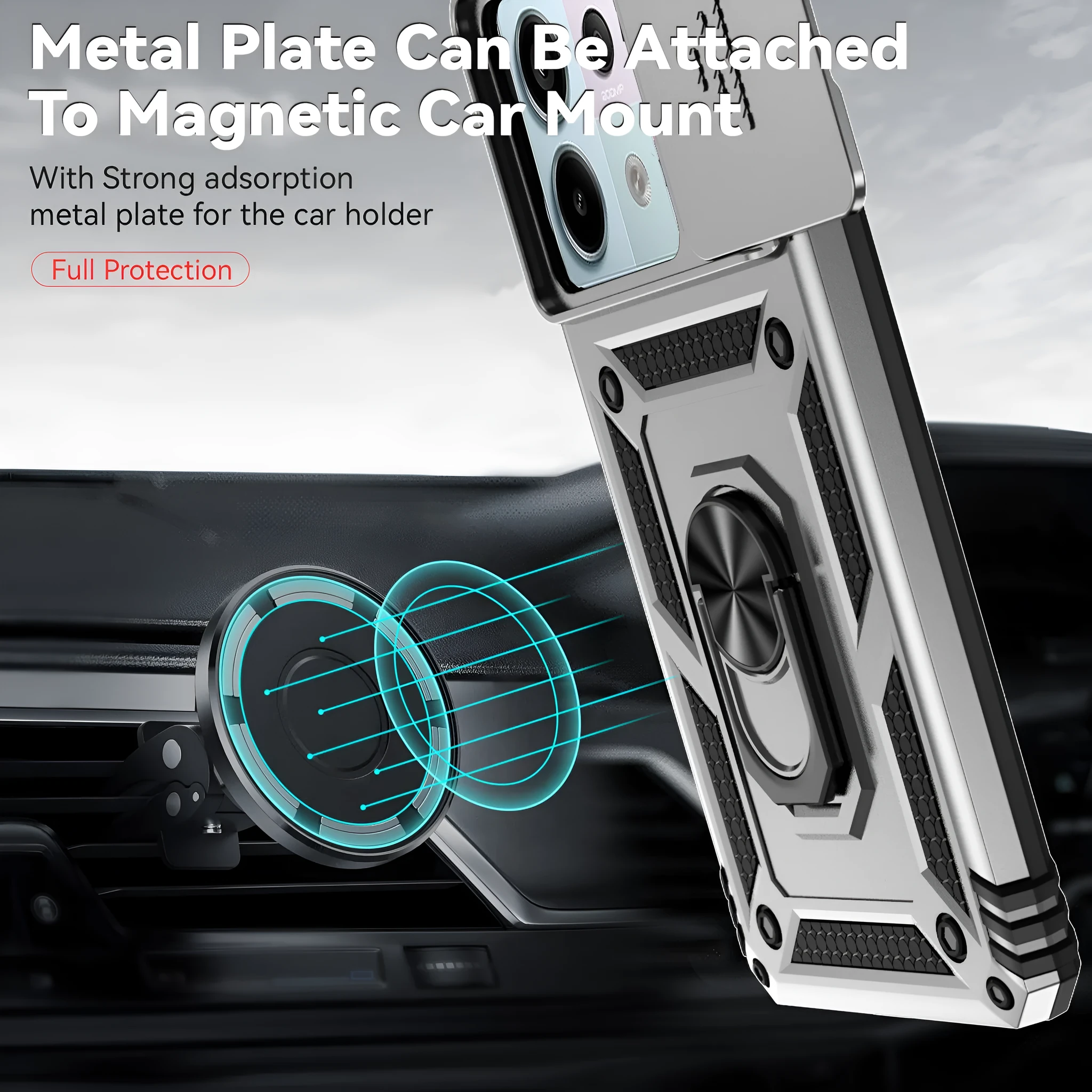 Drop-resistant phone case for Redmi Note 13 Pro with bracket and magnetic suction, black colour
