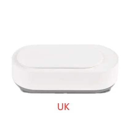 White portable ultrasonic cleaning machine with stainless steel tank and touch button.