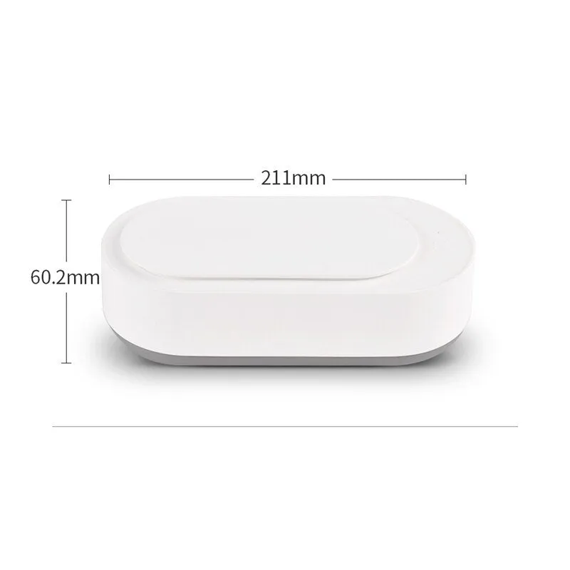 White portable ultrasonic cleaning machine with stainless steel tank and touch button.