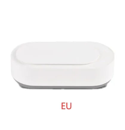 White portable ultrasonic cleaning machine with stainless steel tank and touch button.