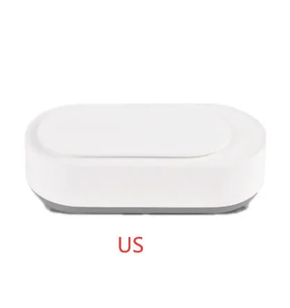 White portable ultrasonic cleaning machine with stainless steel tank and touch button.