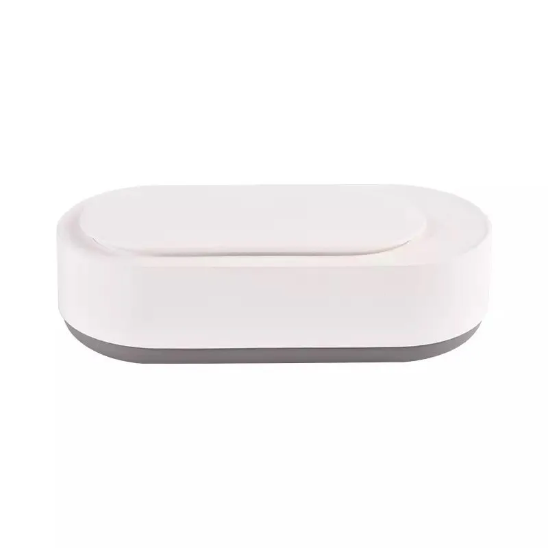 White portable ultrasonic cleaning machine with stainless steel tank and touch button.