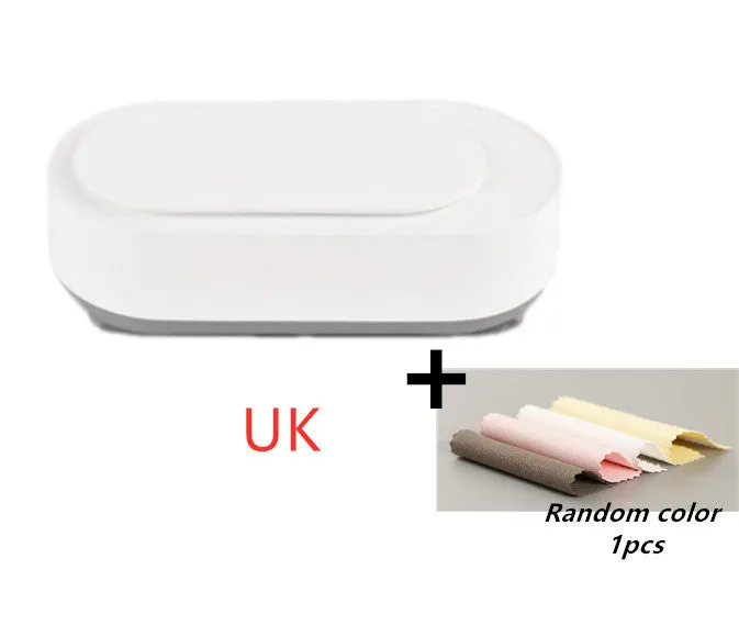 White portable ultrasonic cleaning machine with stainless steel tank and touch button.