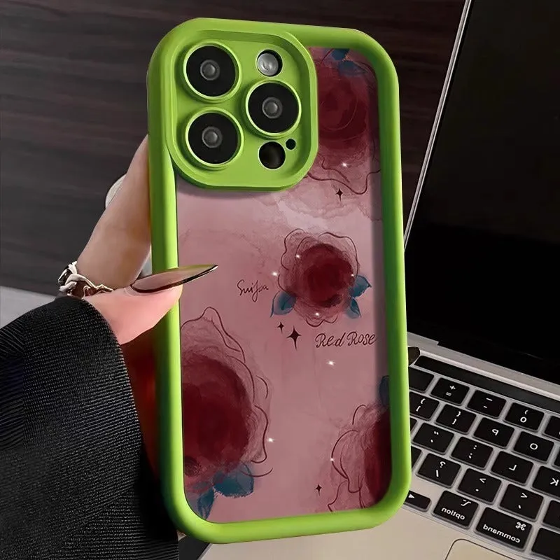 Creative blooming rose silicone phone case in red colour for iPhone 16 series back cover
