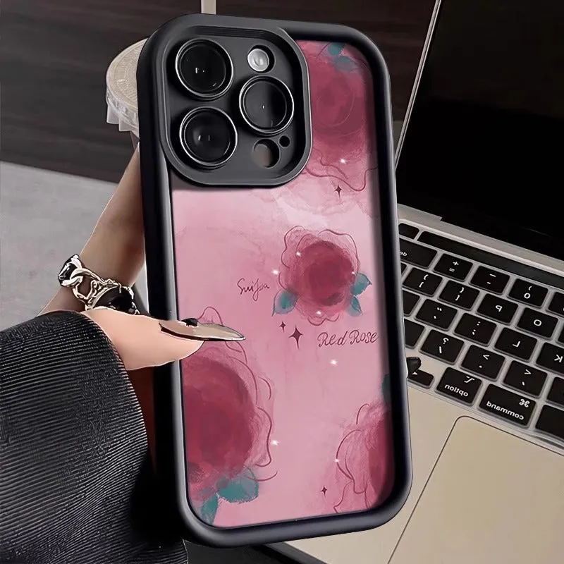 Creative blooming rose silicone phone case in red colour for iPhone 16 series back cover