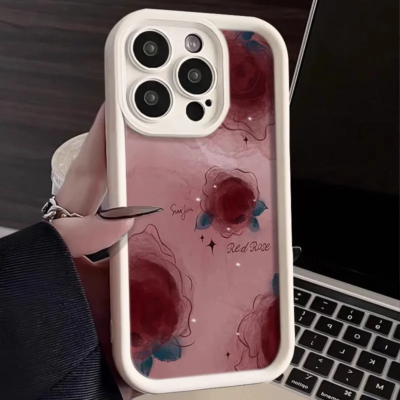 Creative blooming rose silicone phone case in red colour for iPhone 16 series back cover