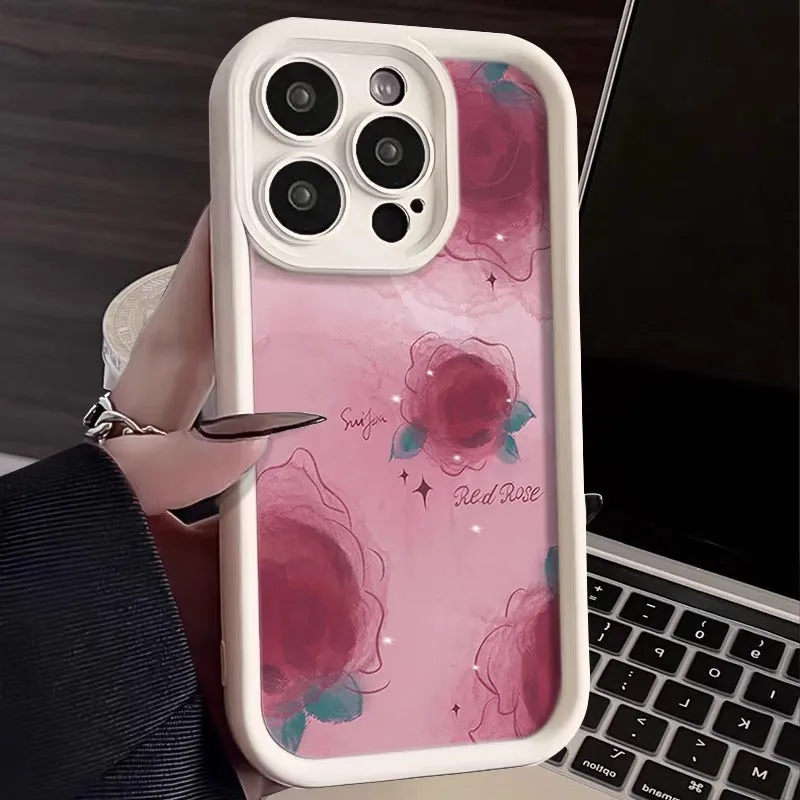 Creative blooming rose silicone phone case in red colour for iPhone 16 series back cover
