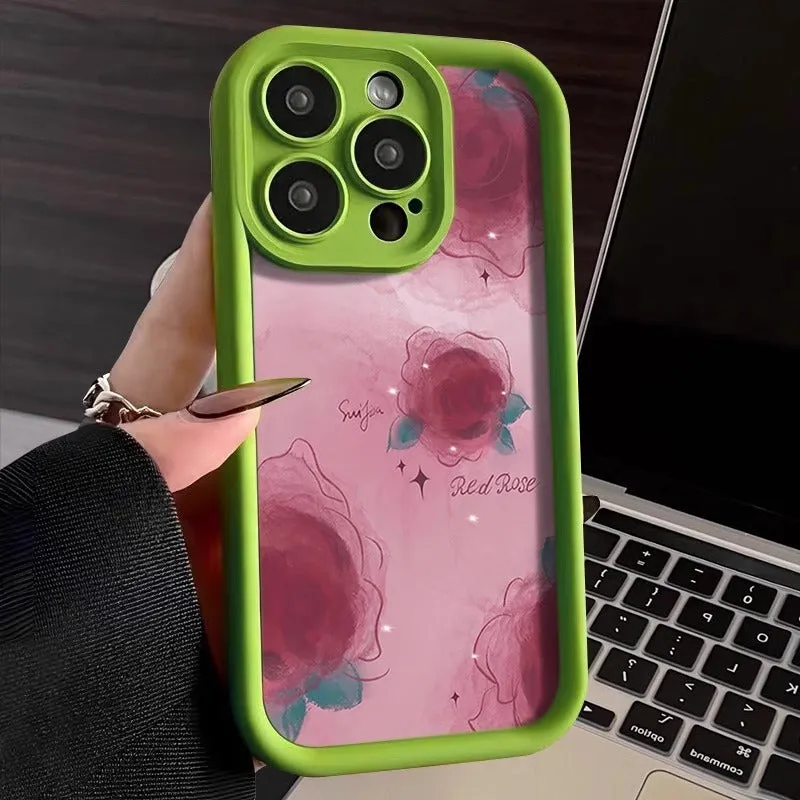 Creative blooming rose silicone phone case in red colour for iPhone 16 series back cover
