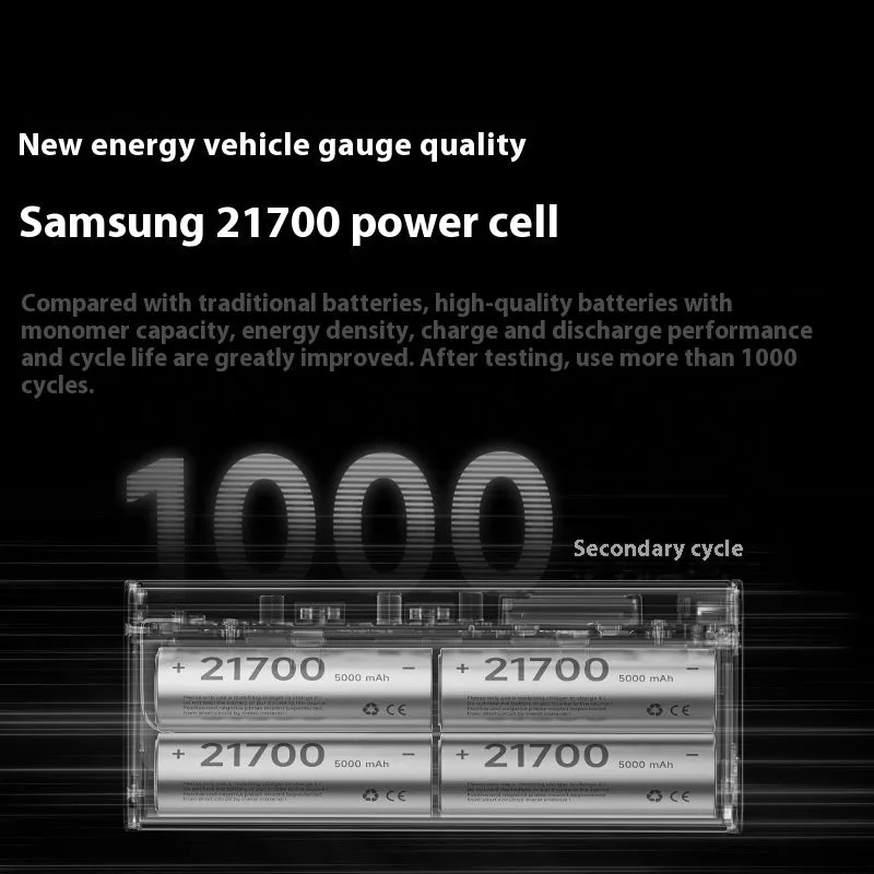 Transparent plastic power bank with 20000mAh capacity showing internal components