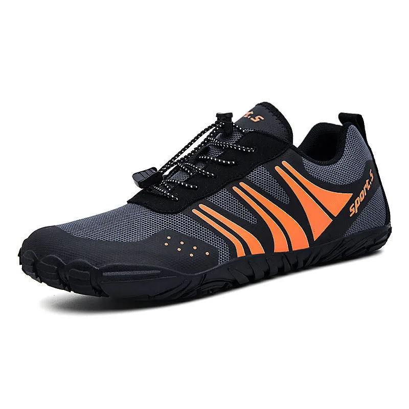 Quick-drying outdoor wading shoes in mesh with a natural rubber sole, shown in red colour.