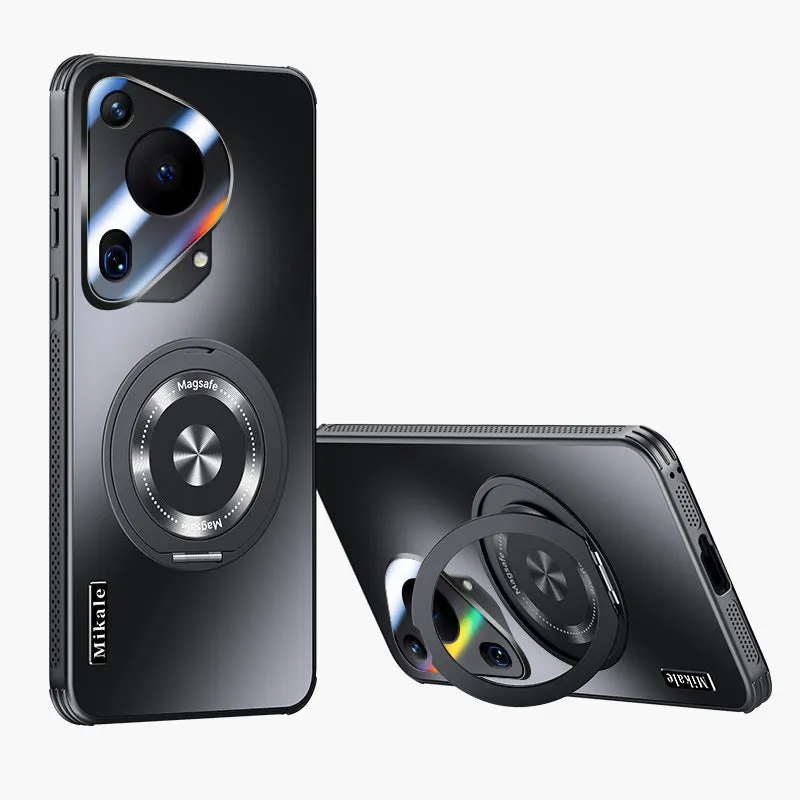 Cooling metal magnetic suction rotating bracket phone case for Glory in Graphite Black with frosted finish