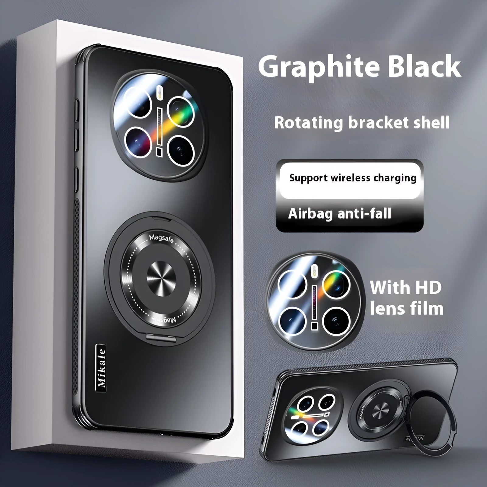 Cooling metal magnetic suction rotating bracket phone case for Glory in Graphite Black with frosted finish