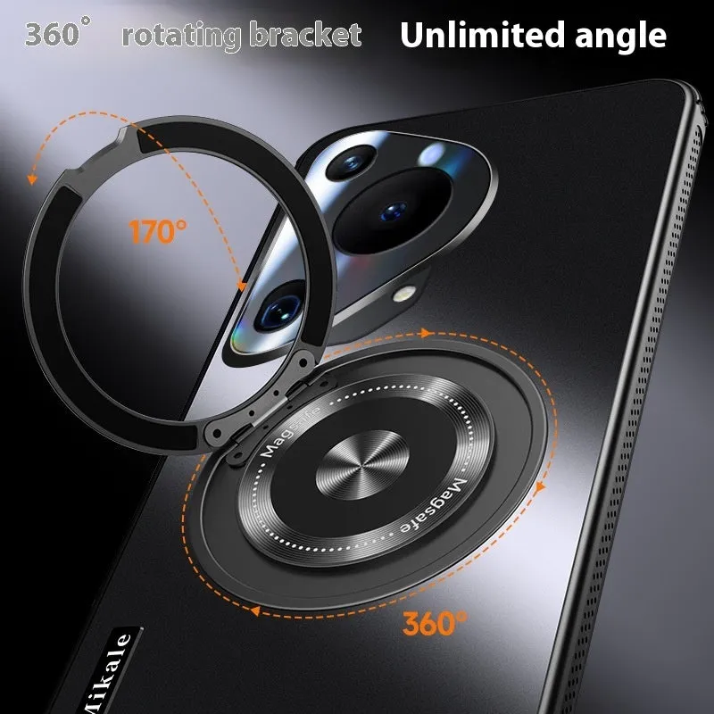 Cooling metal magnetic suction rotating bracket phone case for Glory in Graphite Black with frosted finish