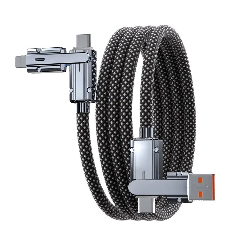 Zinc alloy cloth braided data cable in black, 1 metre, with Lightning and Type-C connectors