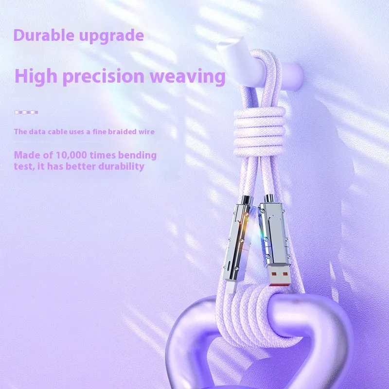 Zinc alloy cloth braided data cable in black, 1 metre, with Lightning and Type-C connectors