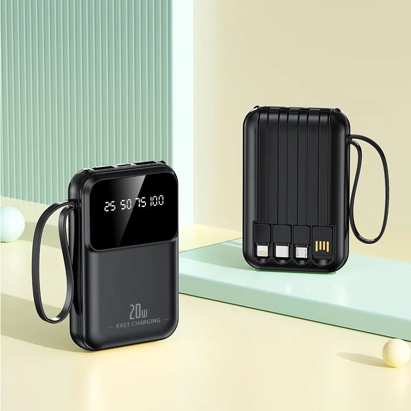 Large capacity 20000mAh mini power bank with colour screen, plastic shell, compact size 101.5 x 66 x 28 mm