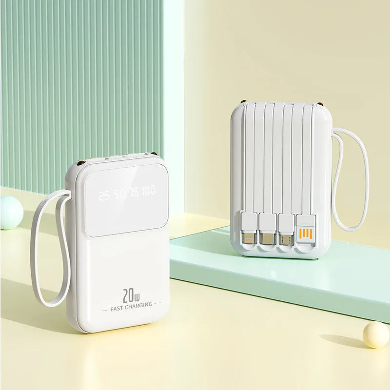 Large capacity 20000mAh mini power bank with colour screen, plastic shell, compact size 101.5 x 66 x 28 mm