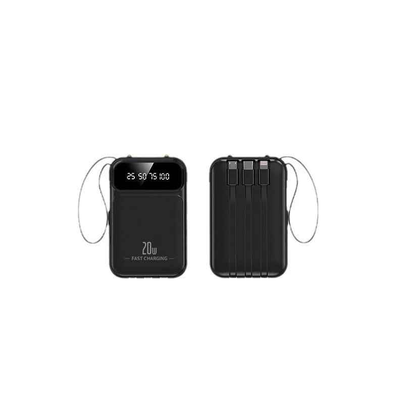 Large capacity 20000mAh mini power bank with colour screen, plastic shell, compact size 101.5 x 66 x 28 mm