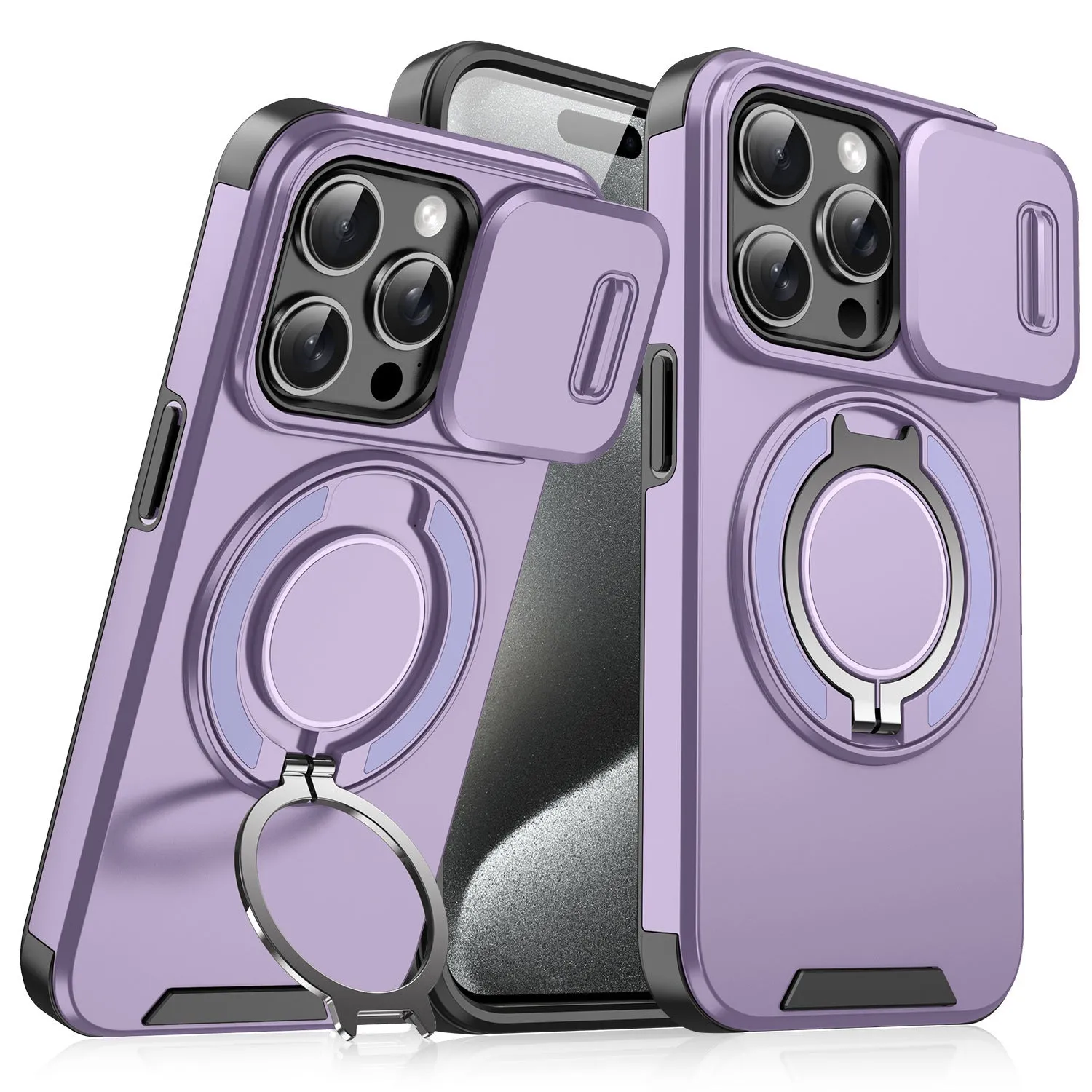 Sliding window bracket drop-resistant phone case for Apple iPhone in black PC material with sprayed finish