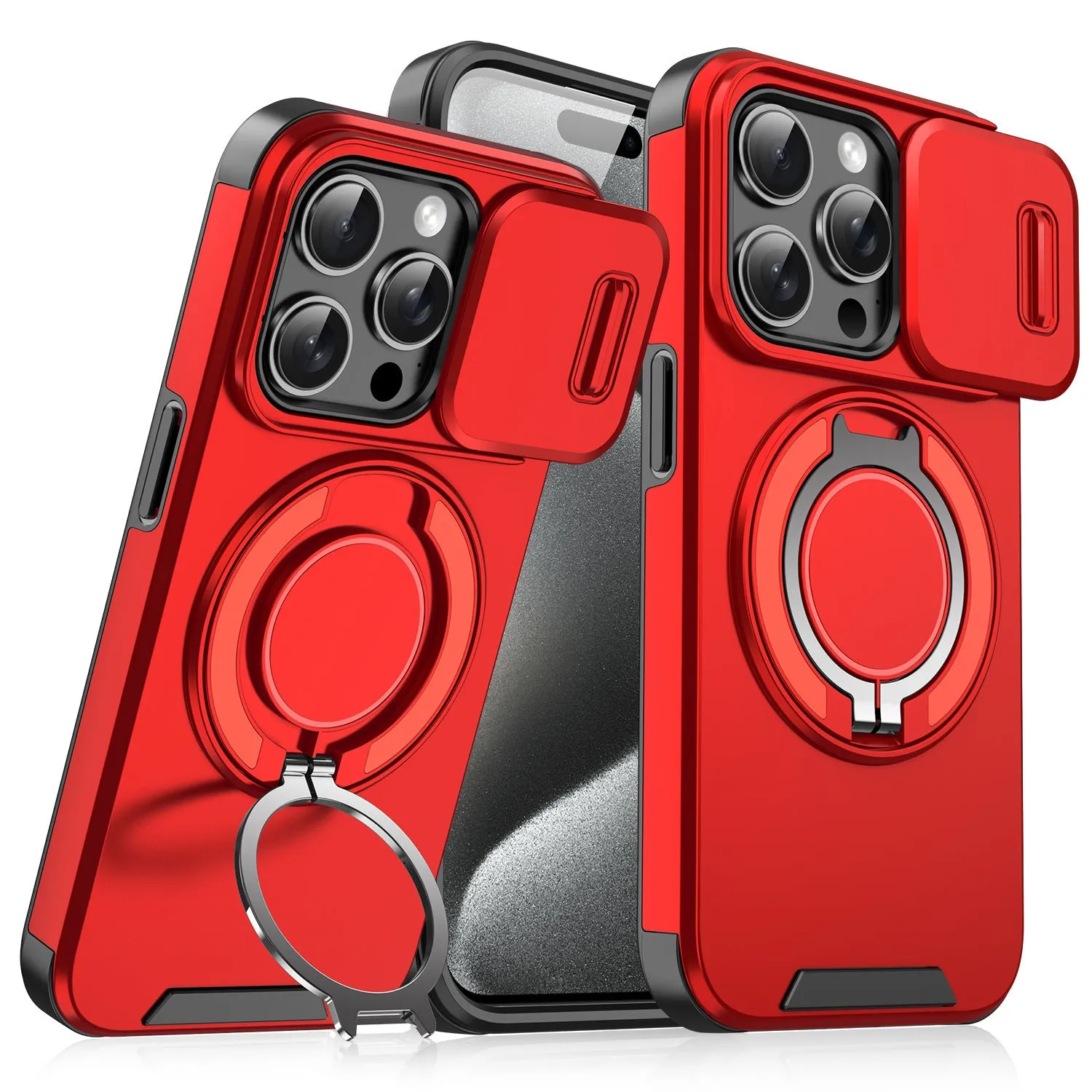 Sliding window bracket drop-resistant phone case for Apple iPhone in black PC material with sprayed finish