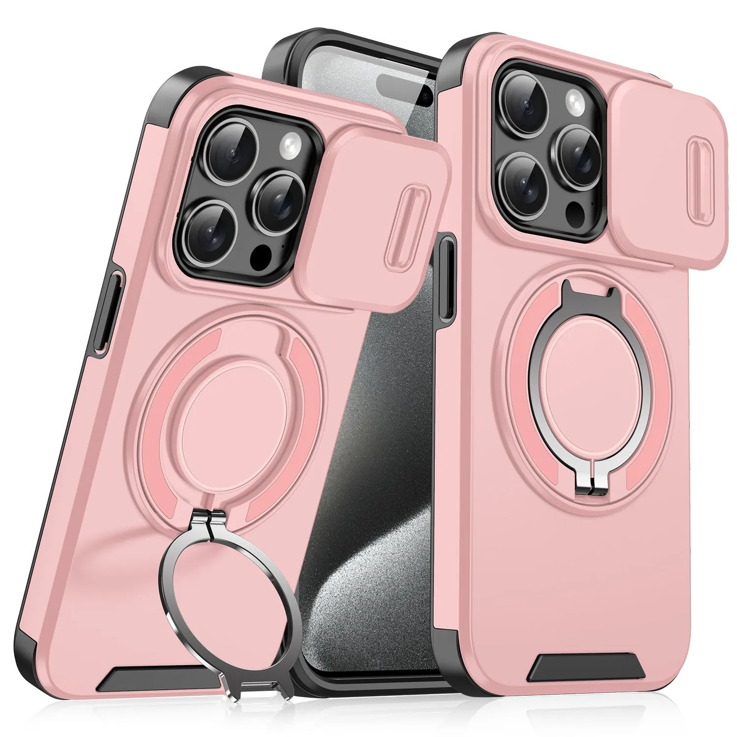 Sliding window bracket drop-resistant phone case for Apple iPhone in black PC material with sprayed finish