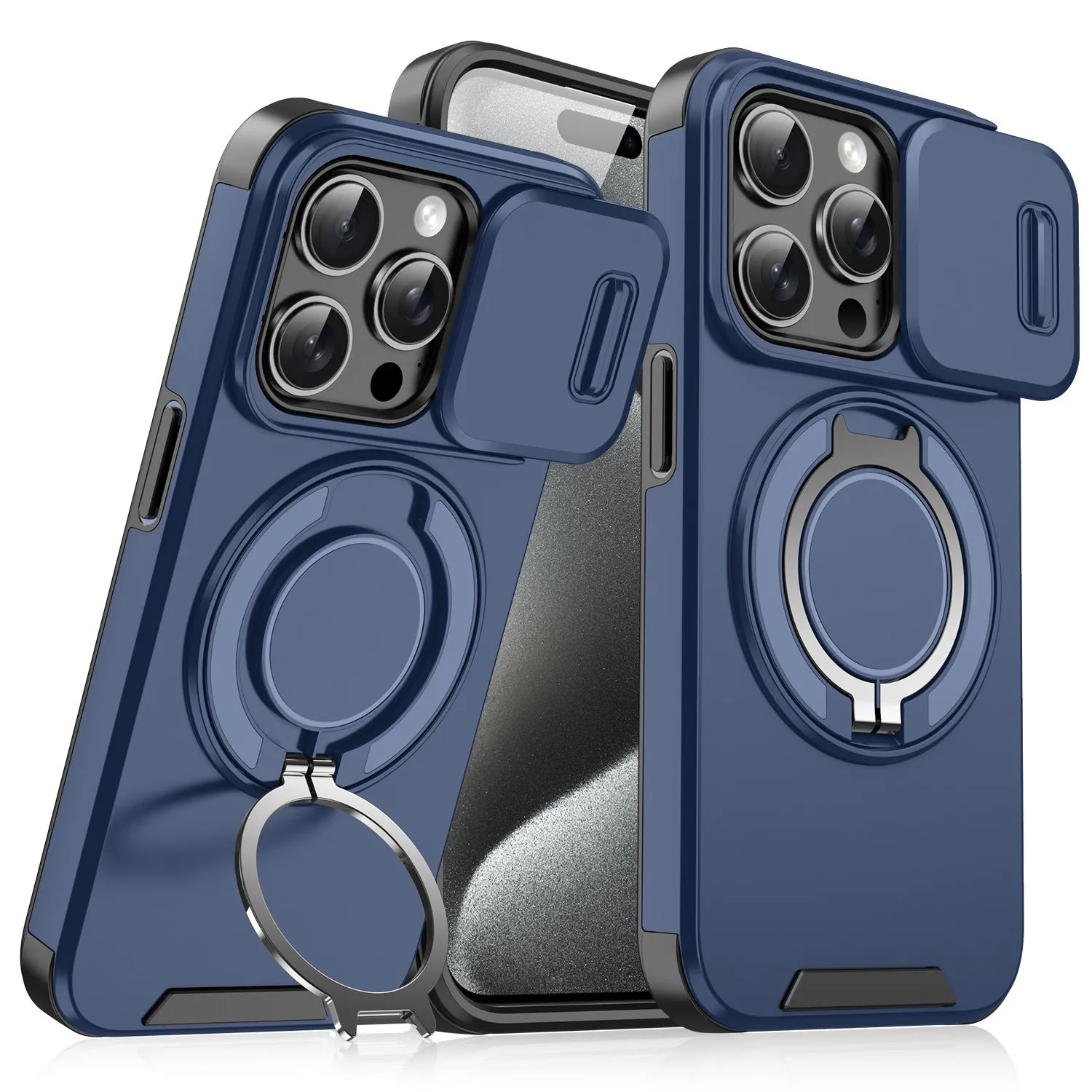 Sliding window bracket drop-resistant phone case for Apple iPhone in black PC material with sprayed finish