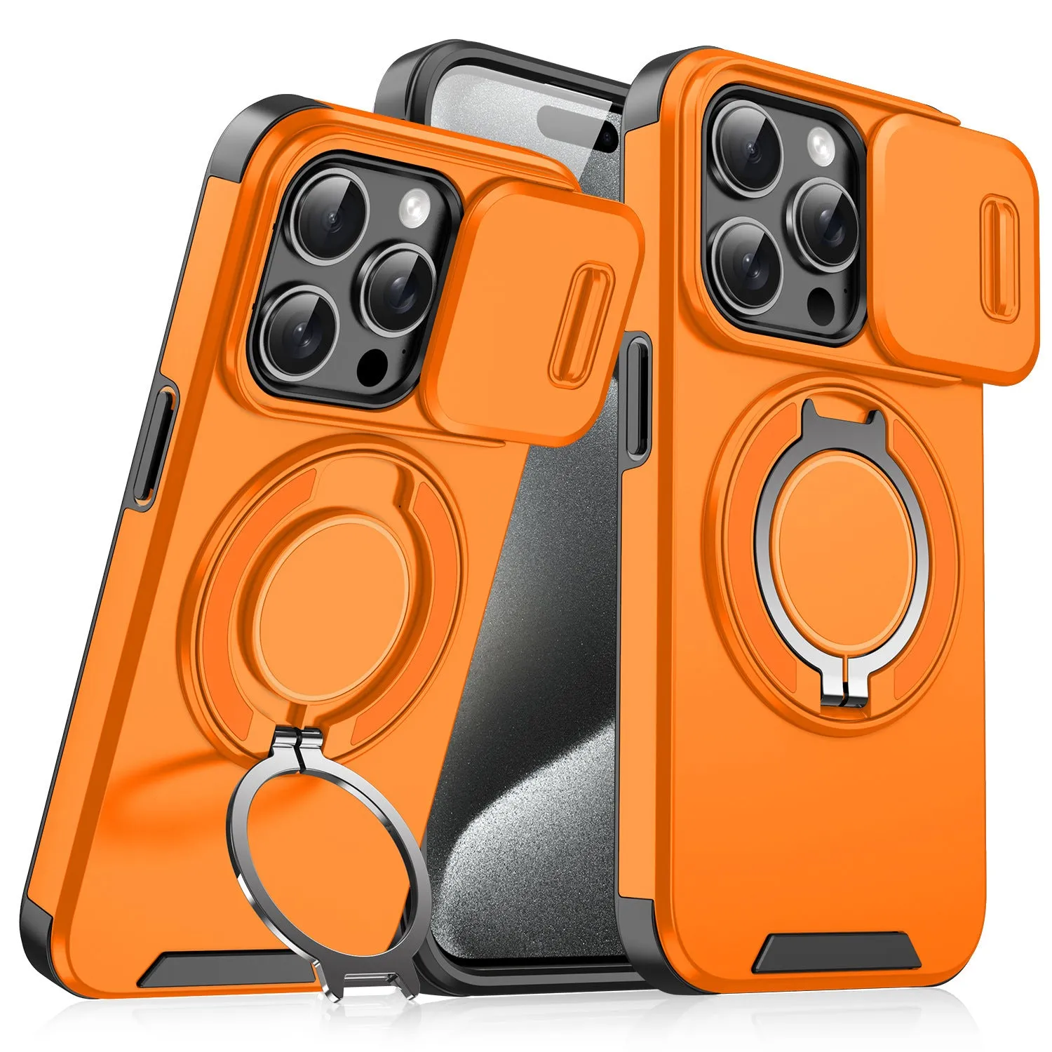 Sliding window bracket drop-resistant phone case for Apple iPhone in black PC material with sprayed finish