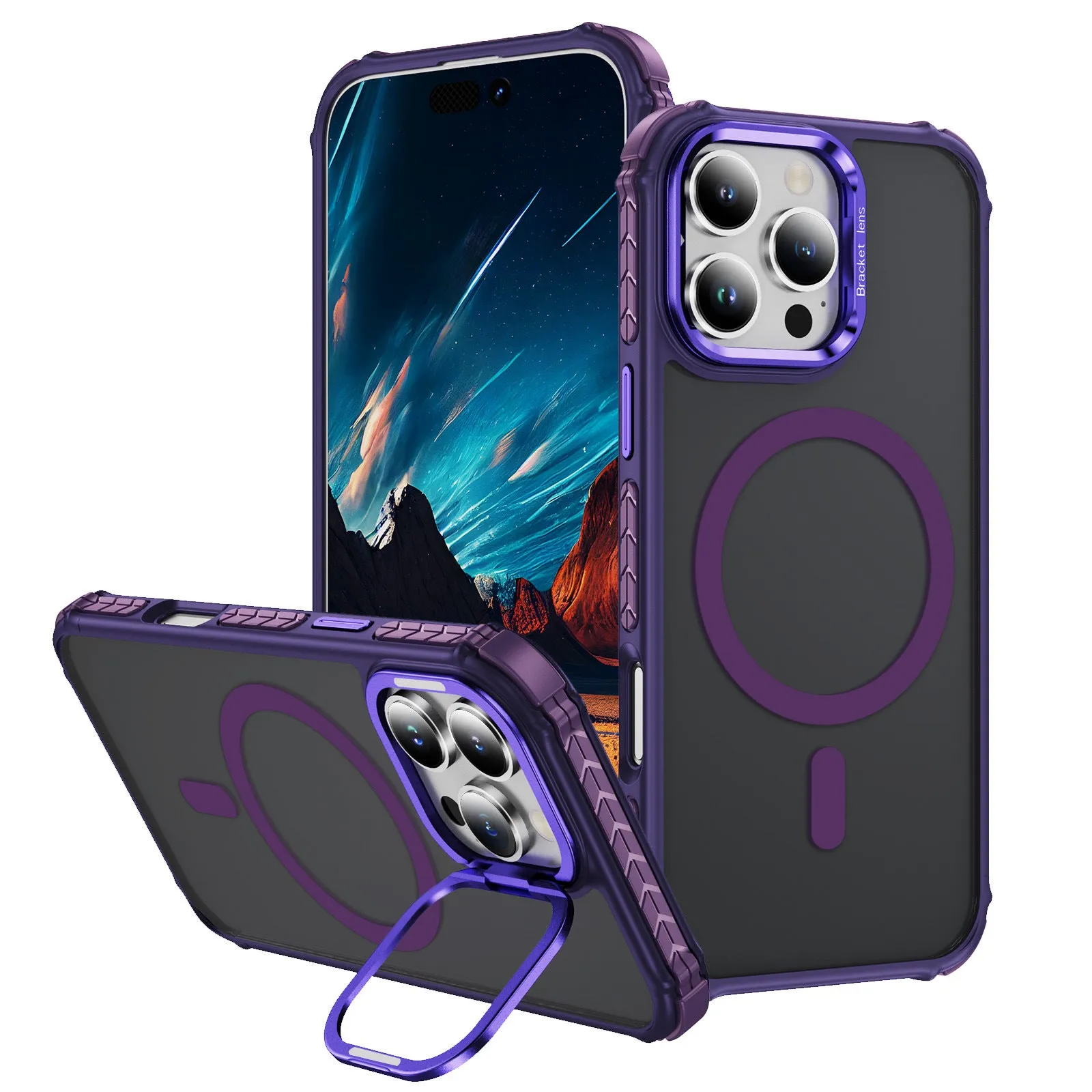 Magnetic skin-feel anti-fall phone case for iPhone 14 Pro, black, with airbag corners and slim profile
