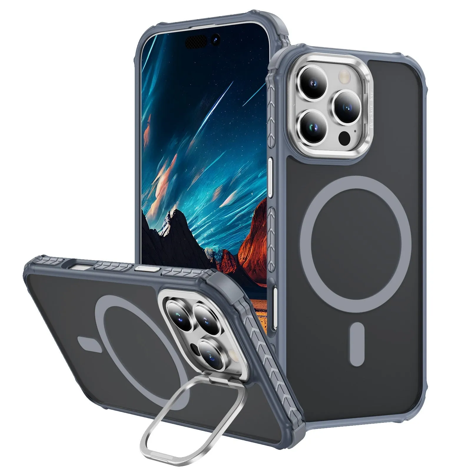 Magnetic skin-feel anti-fall phone case for iPhone 14 Pro, black, with airbag corners and slim profile