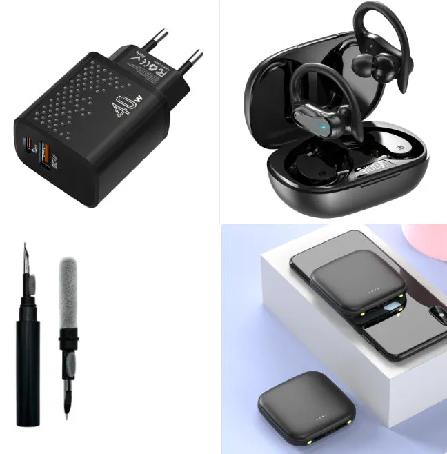 Compact black 20000mAh power bank with LED flashlight on a white background.