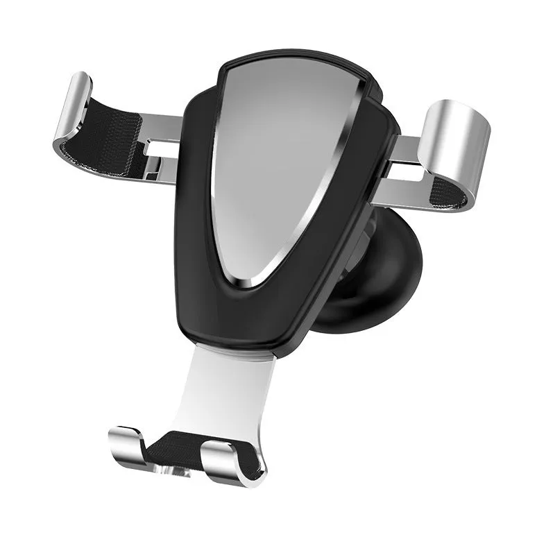 Car sensor gravity bracket for mobile phone in silver finish, showing air outlet clip and phone holding arms