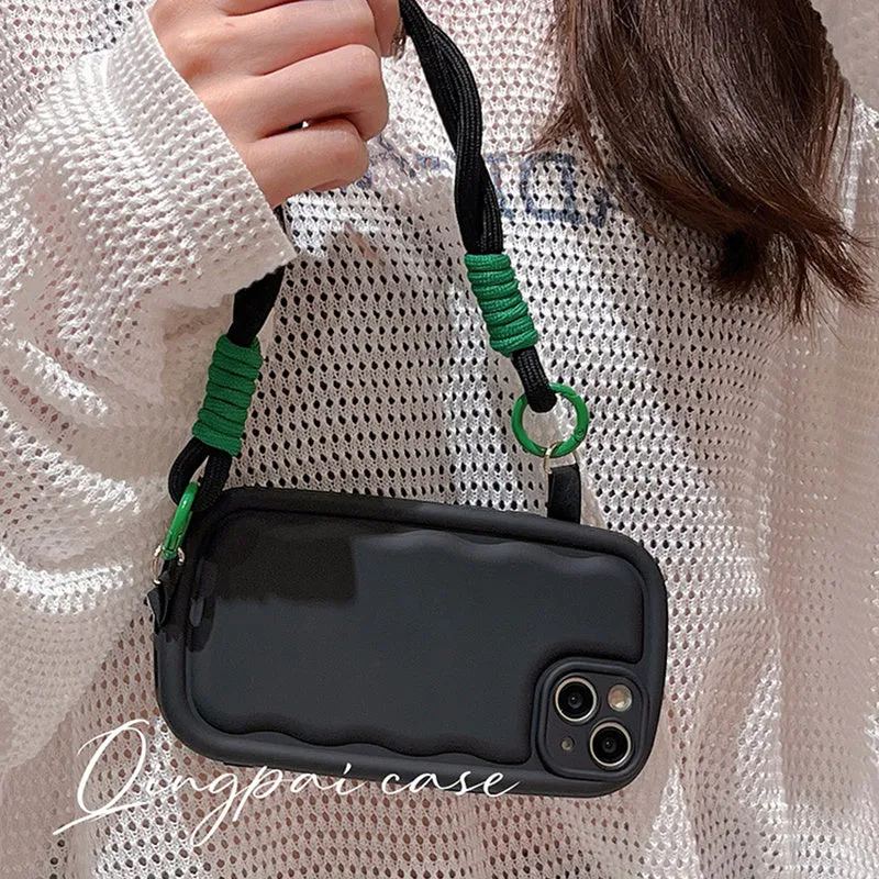 TPU phone case with ribbon wrist lanyard for Apple iPhone in multiple colours