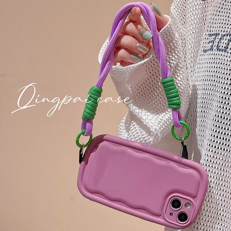 TPU phone case with ribbon wrist lanyard for Apple iPhone in multiple colours