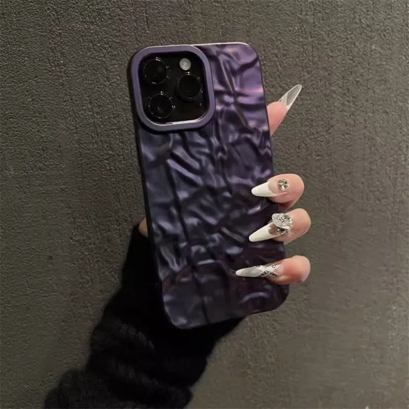 Tin foil pleated silicone phone case for iPhone with embossed finish, white colour