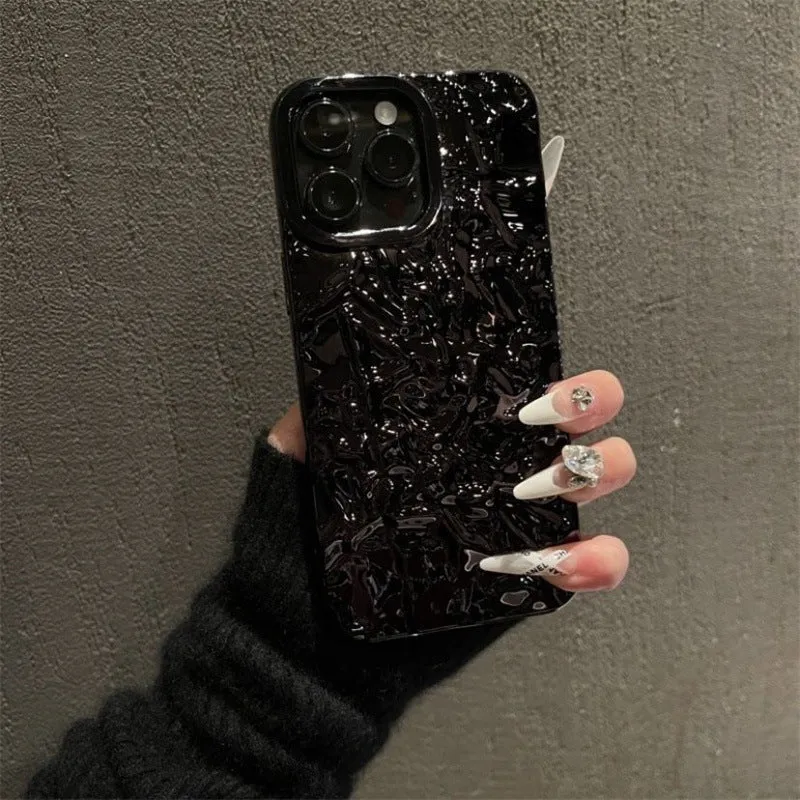 Tin foil pleated silicone phone case for iPhone with embossed finish, white colour