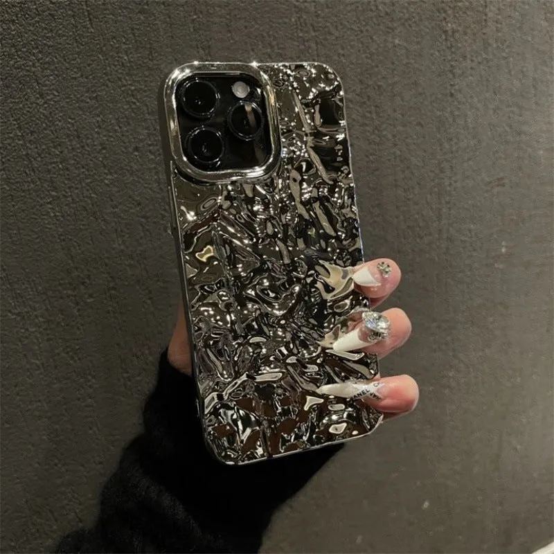 Tin foil pleated silicone phone case for iPhone with embossed finish, white colour