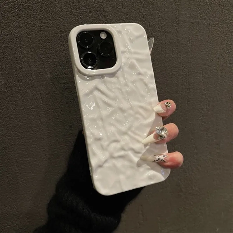 Tin foil pleated silicone phone case for iPhone with embossed finish, white colour