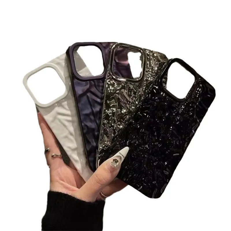 Tin foil pleated silicone phone case for iPhone with embossed finish, white colour