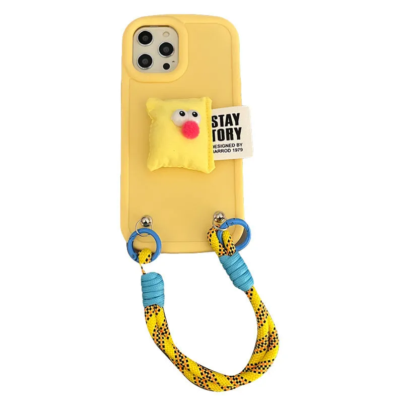 Rose red TPU phone case with built-in pillow bracket and lanyard for iPhone, fall protection design