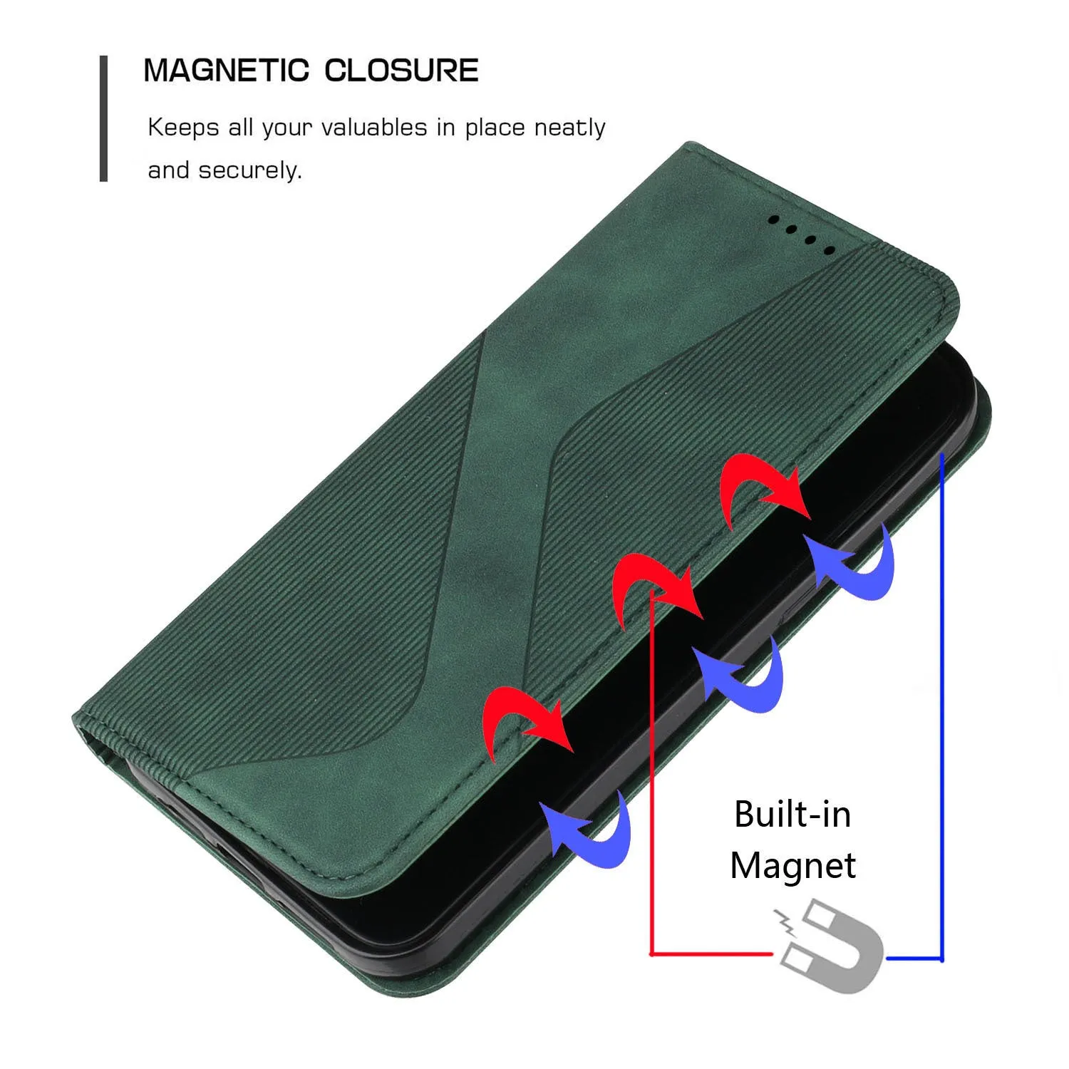 Three-slot strong magnetic suction flip card leather phone case for Apple iPhones, available in multiple colours, hot-pressed leather finish