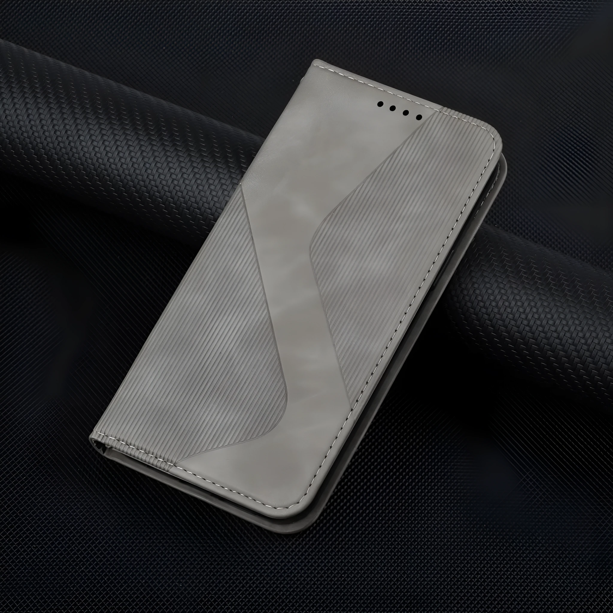 Three-slot strong magnetic suction flip card leather phone case for Apple iPhones, available in multiple colours, hot-pressed leather finish