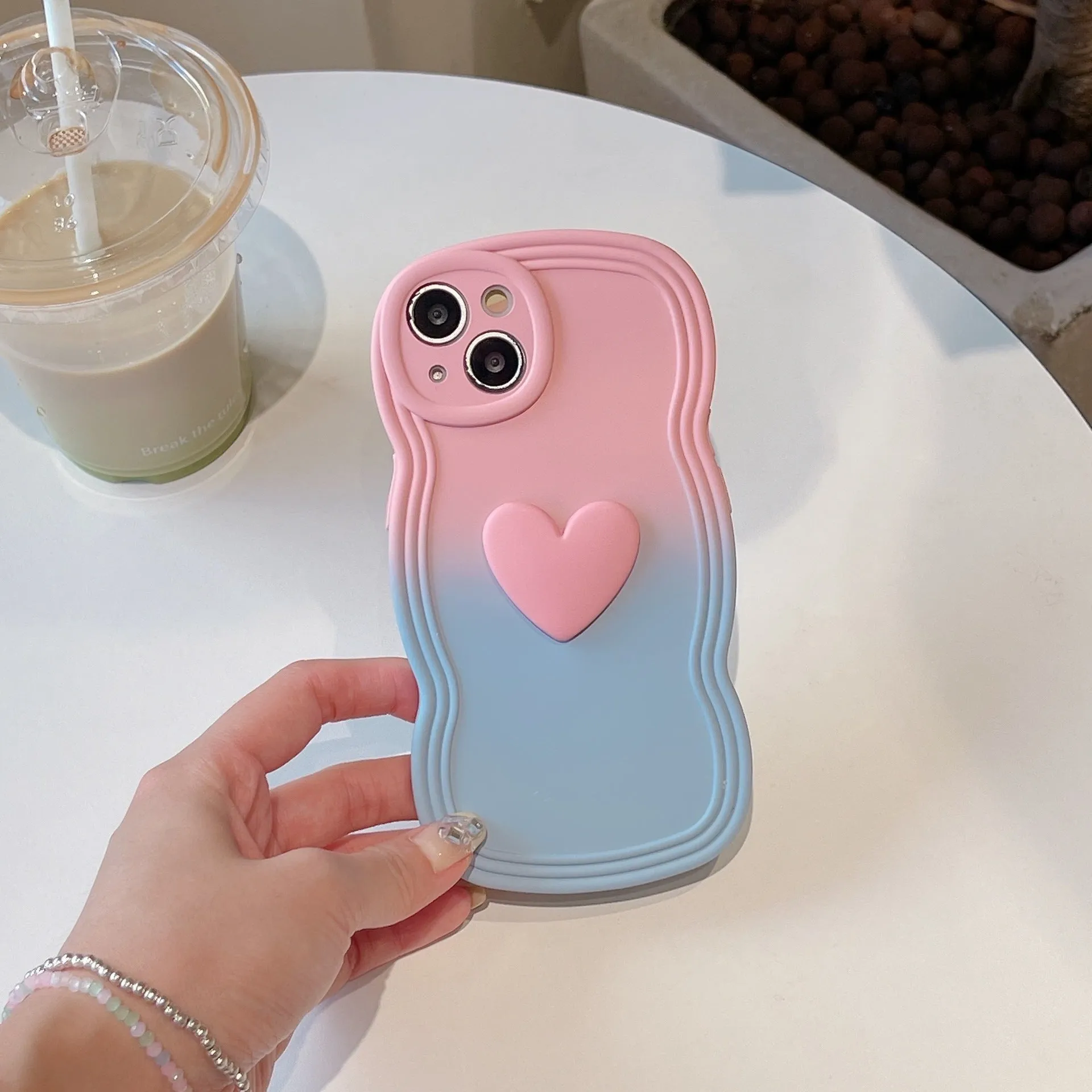 Liquid silicone love heart wavy edge phone case in red gradient black for iPhone 14 Pro Max