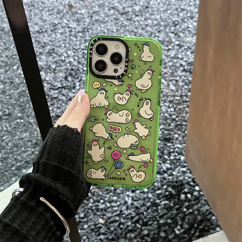 Little Duck Creative drop-resistant PC phone case with cartoon duck pattern and flash acrylic finish in green for iPhone