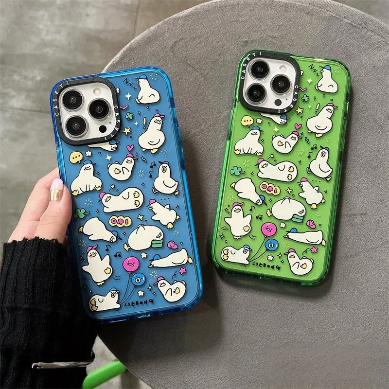 Little Duck Creative drop-resistant PC phone case with cartoon duck pattern and flash acrylic finish in green for iPhone