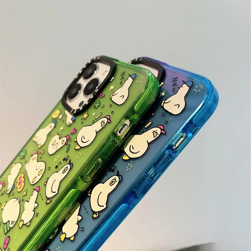 Little Duck Creative drop-resistant PC phone case with cartoon duck pattern and flash acrylic finish in green for iPhone