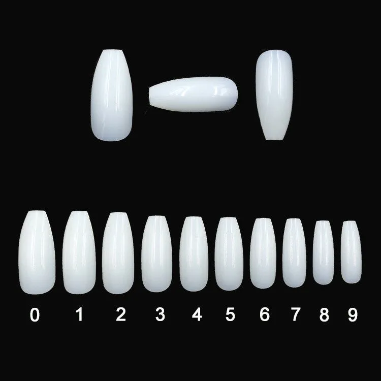 500 clear natural acrylic false nails in various sizes on a white background.