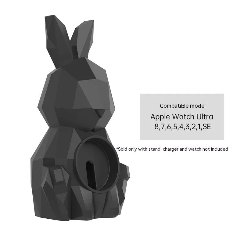 Rabbit-shaped silicone desk charger bracket in white with wrist strap holding a charging cable